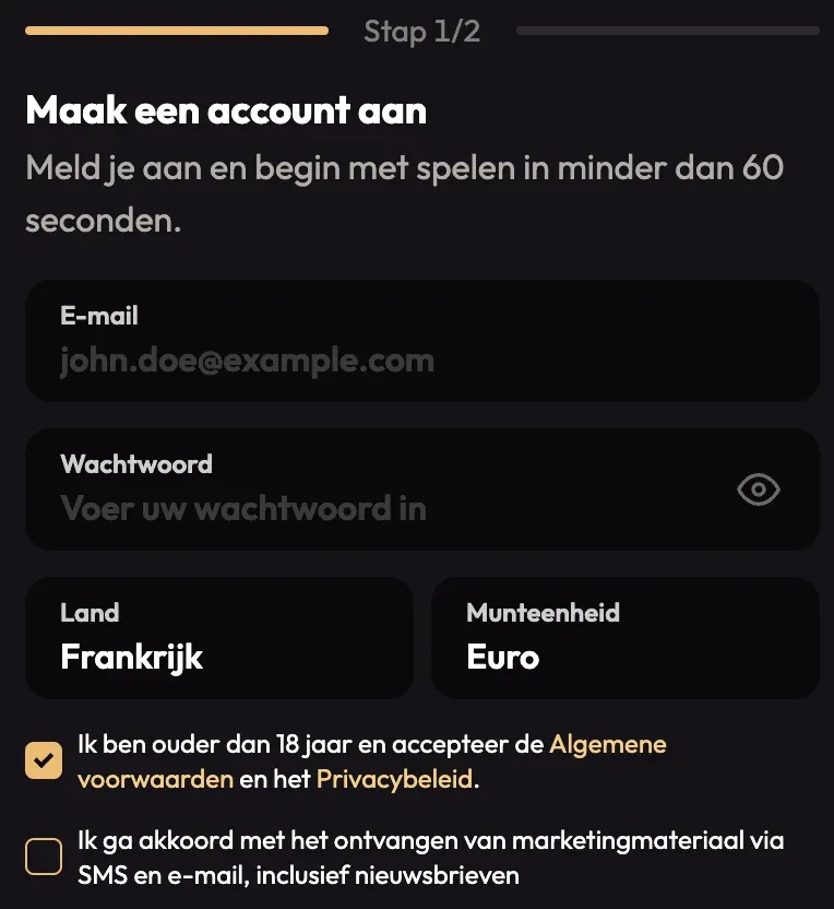 Registreren MadCasino